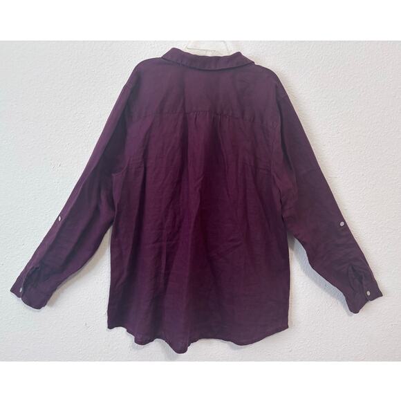 J.‎ Jill Love Linen Button Up Shirt Womens Large Burgundy Resort Cruise Beach - Picture 2 of 5